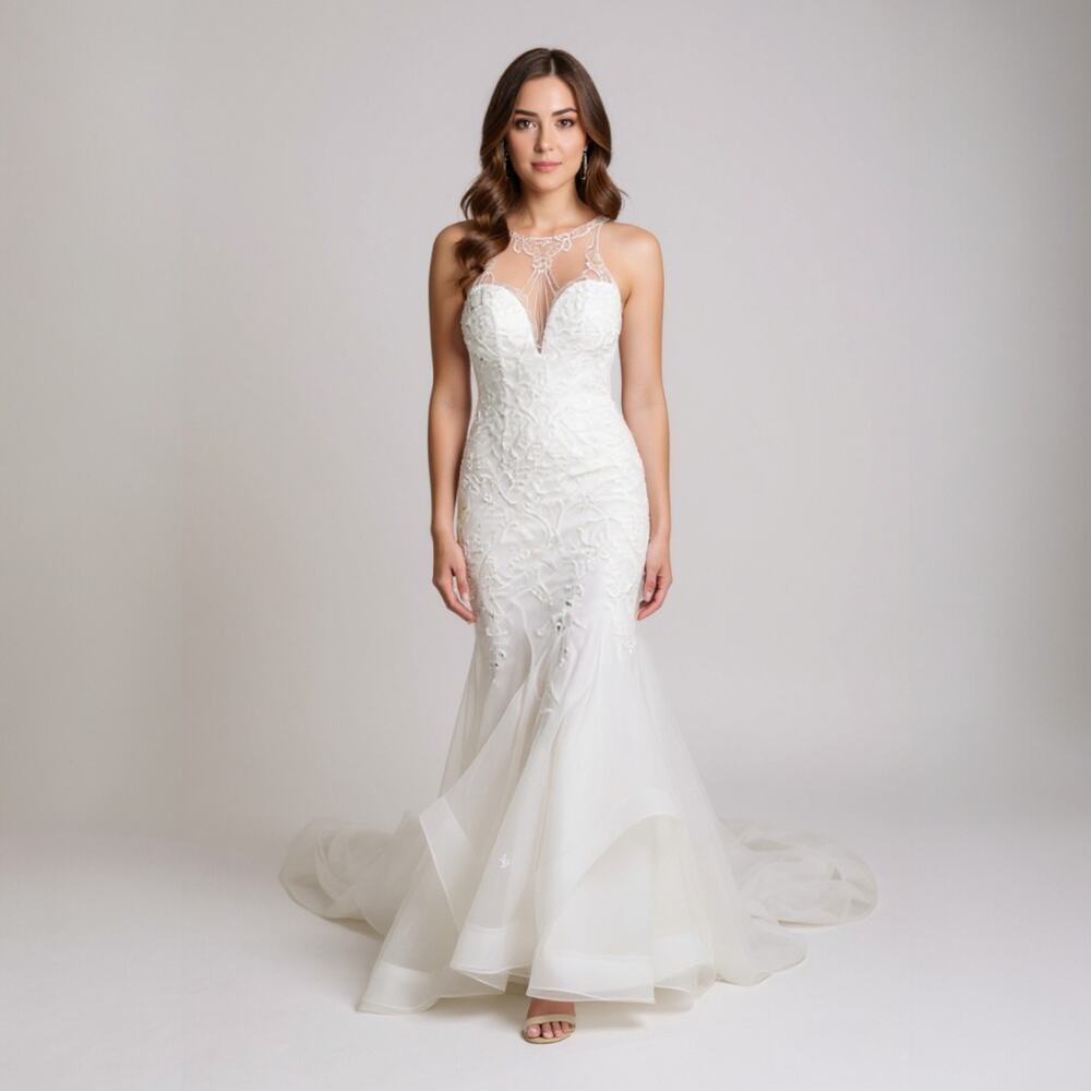 Enchanting by Mon Cherie Wedding Size 16 Halter Mermaid Beaded NWT